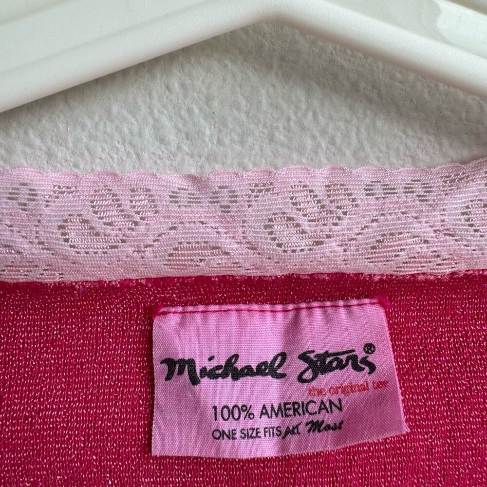 Anthropologie Michael Stars Pink Lurex Lace Trim Long Sleeve Top One Size Medium - Picture 3 of 5